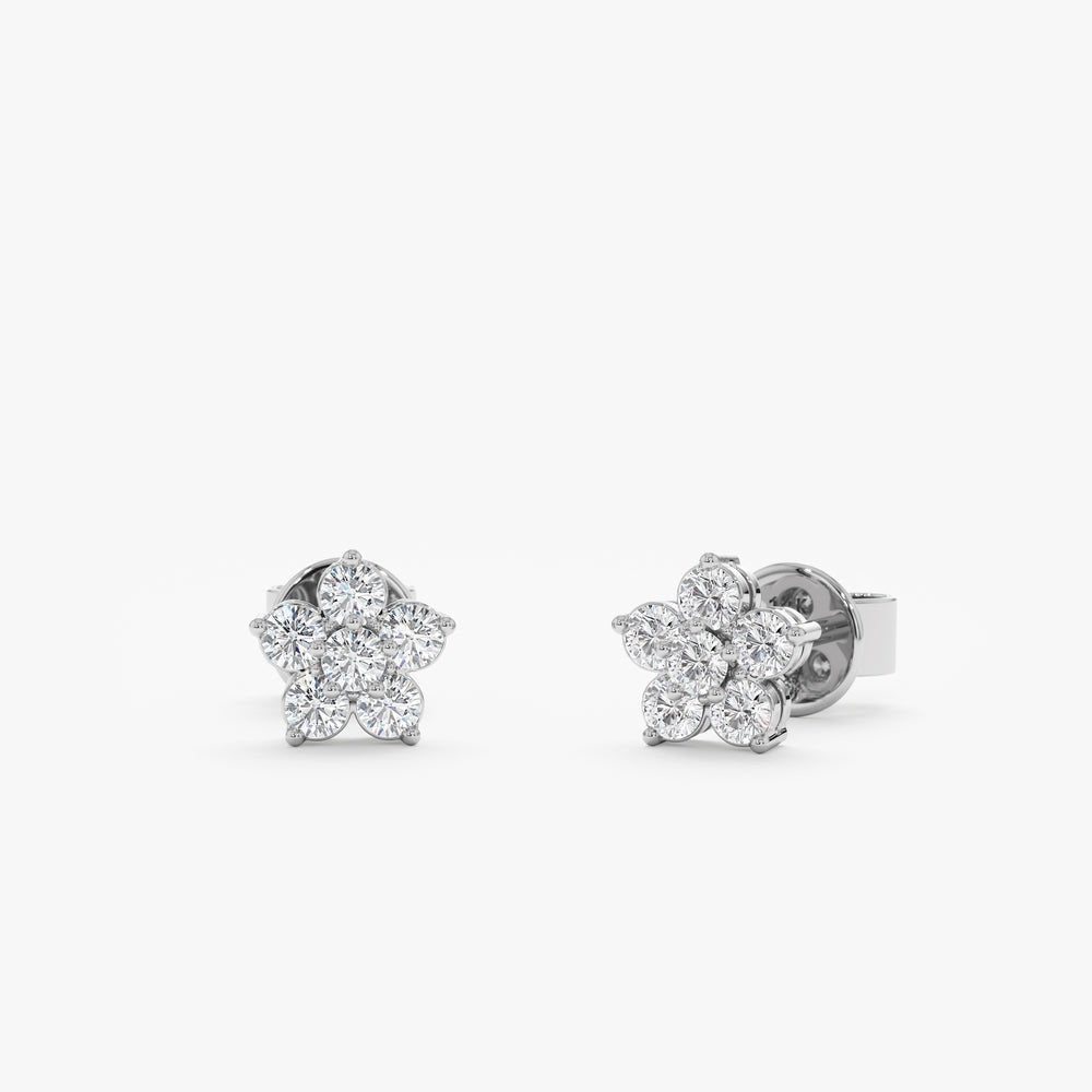 Solid Gold Diamond Flower Studs