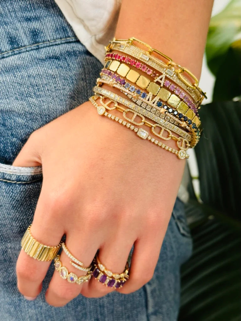 Solid Gold Rainbow Personalized Tennis Bracelet