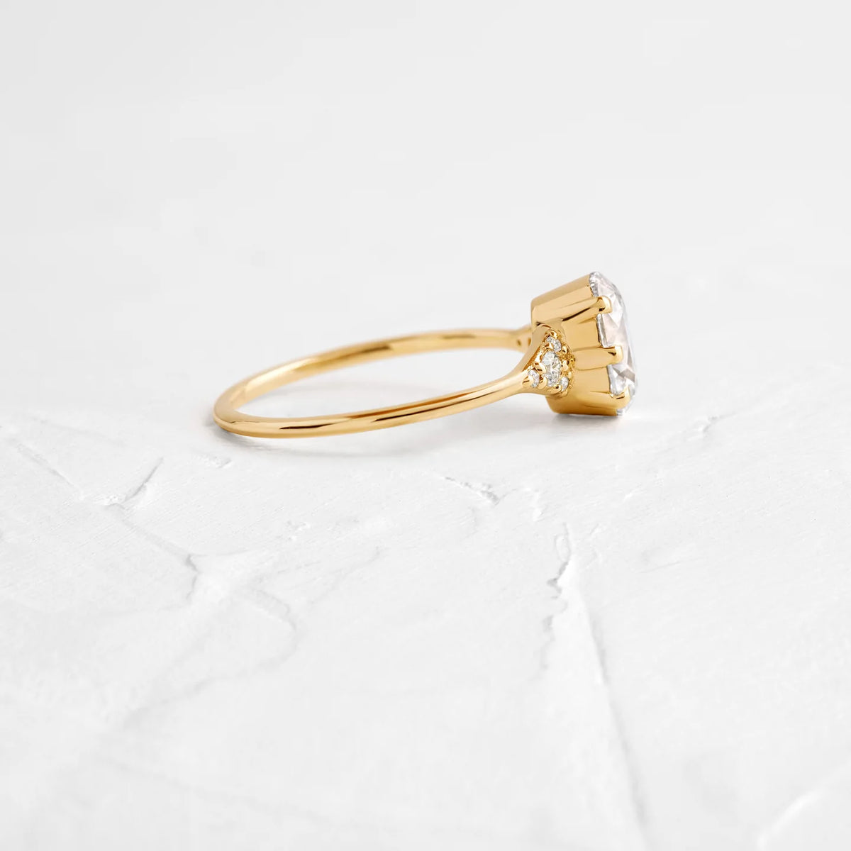 Solid Gold 2 CT Lady's Slipper Ring, Oval Cut Moissanite Diamond Ring for Women