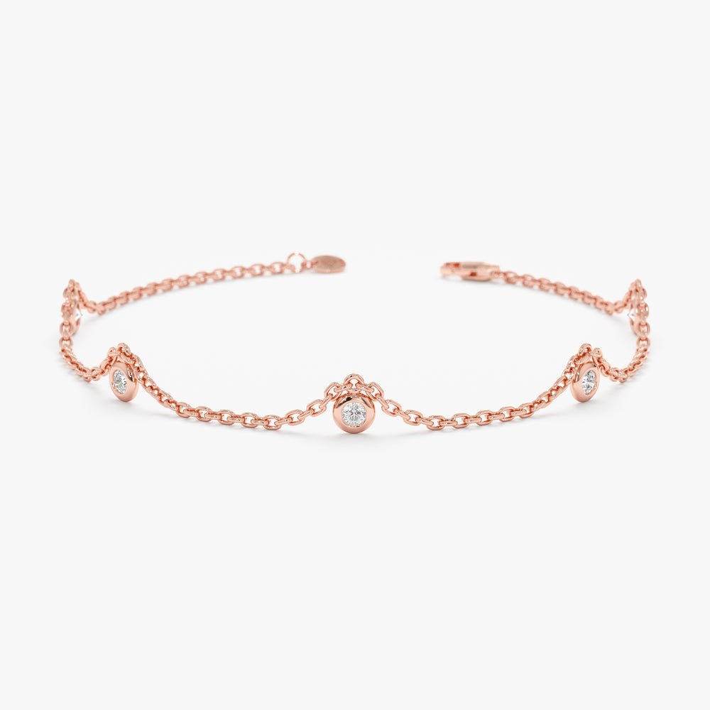 Solid Gold Diamond By the Yard Charm Bracelet