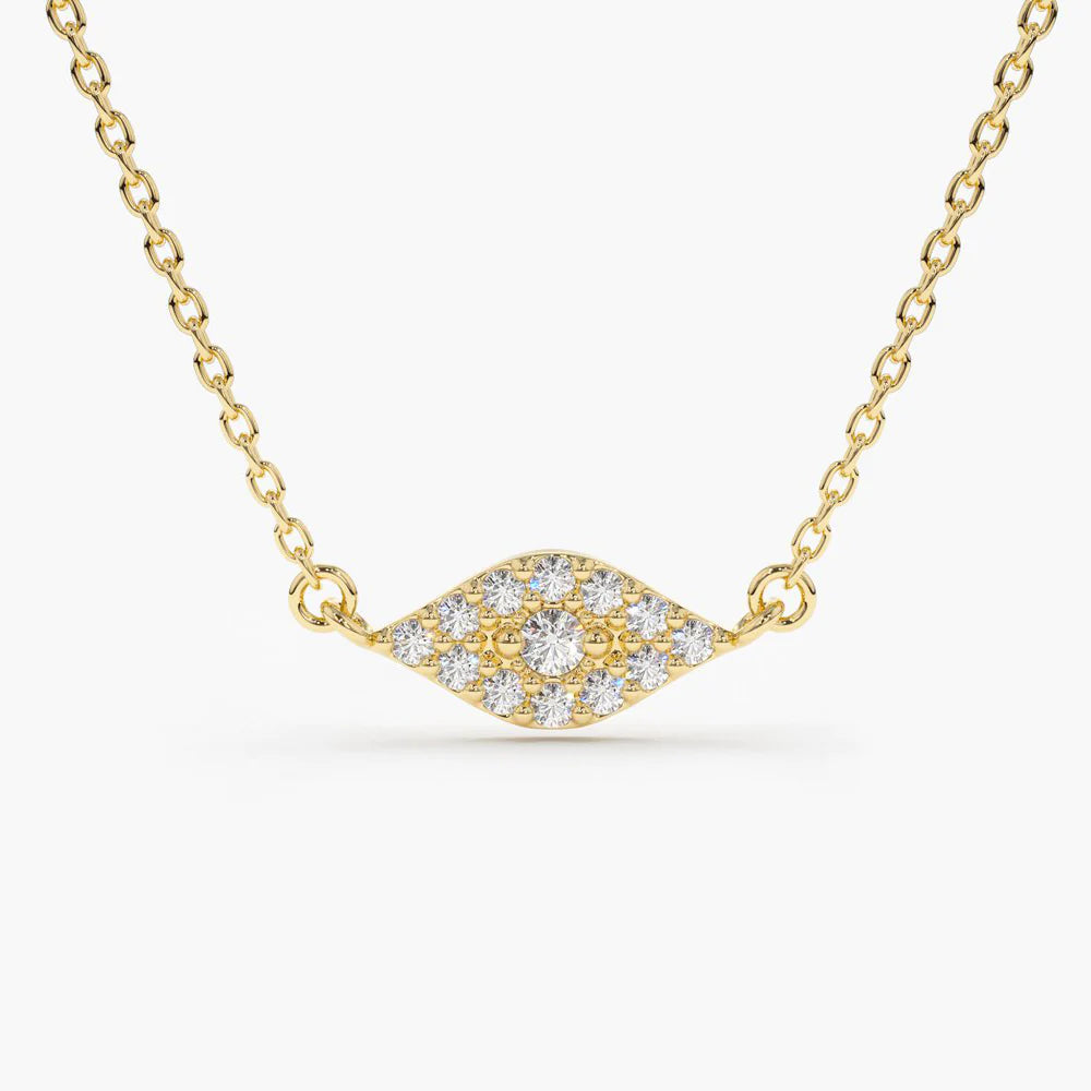 Solid Gold Diamond Evil Eye Necklace
