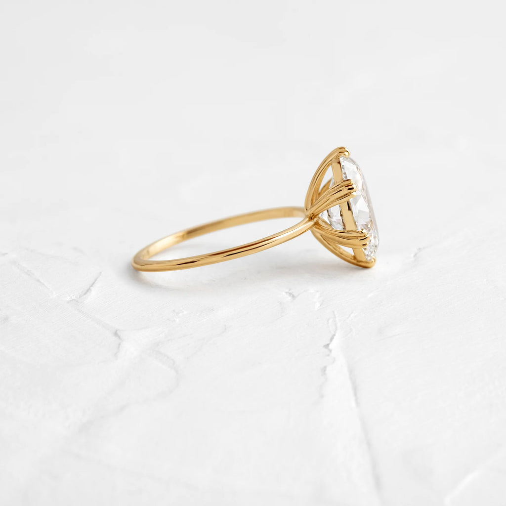 Solid Gold Threaded Ring, Oval Cut Moissanite Diamond