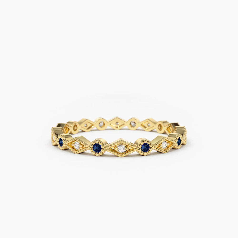 Solid Gold Sapphire Art Deco Wedding Band