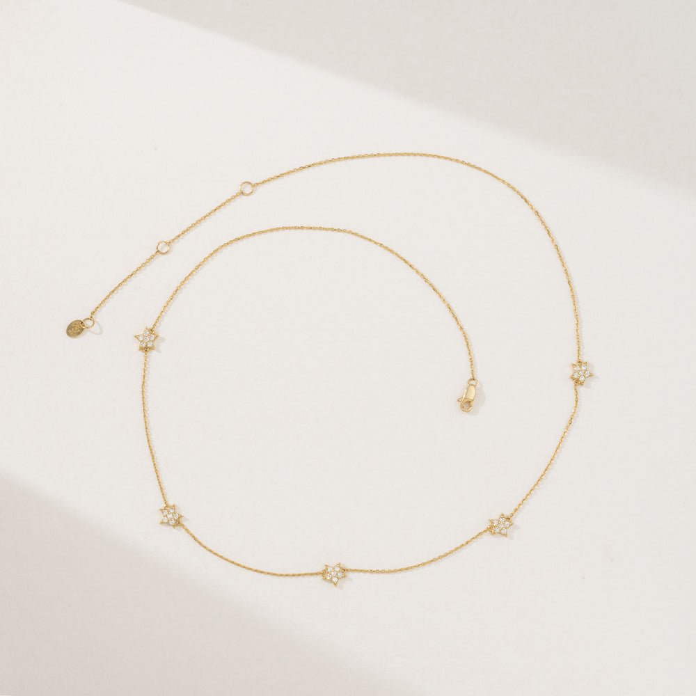 Solid Gold Diamond Star Station Necklace
