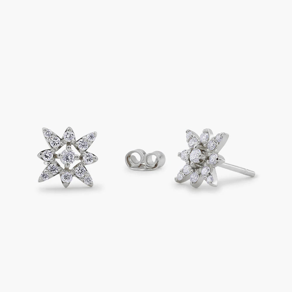 Solid Gold Compass Star Diamond Earrings