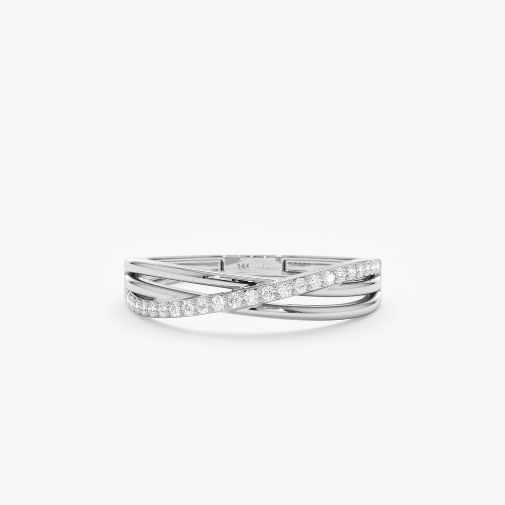 Solid Gold Three Line Diamond Crossover Ring