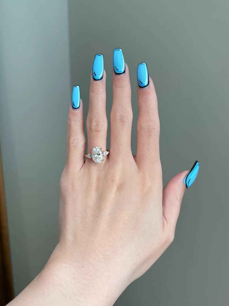 Solid Gold 3.5 Carat Brilliant Oval Cut Moissanite Engagement Ring