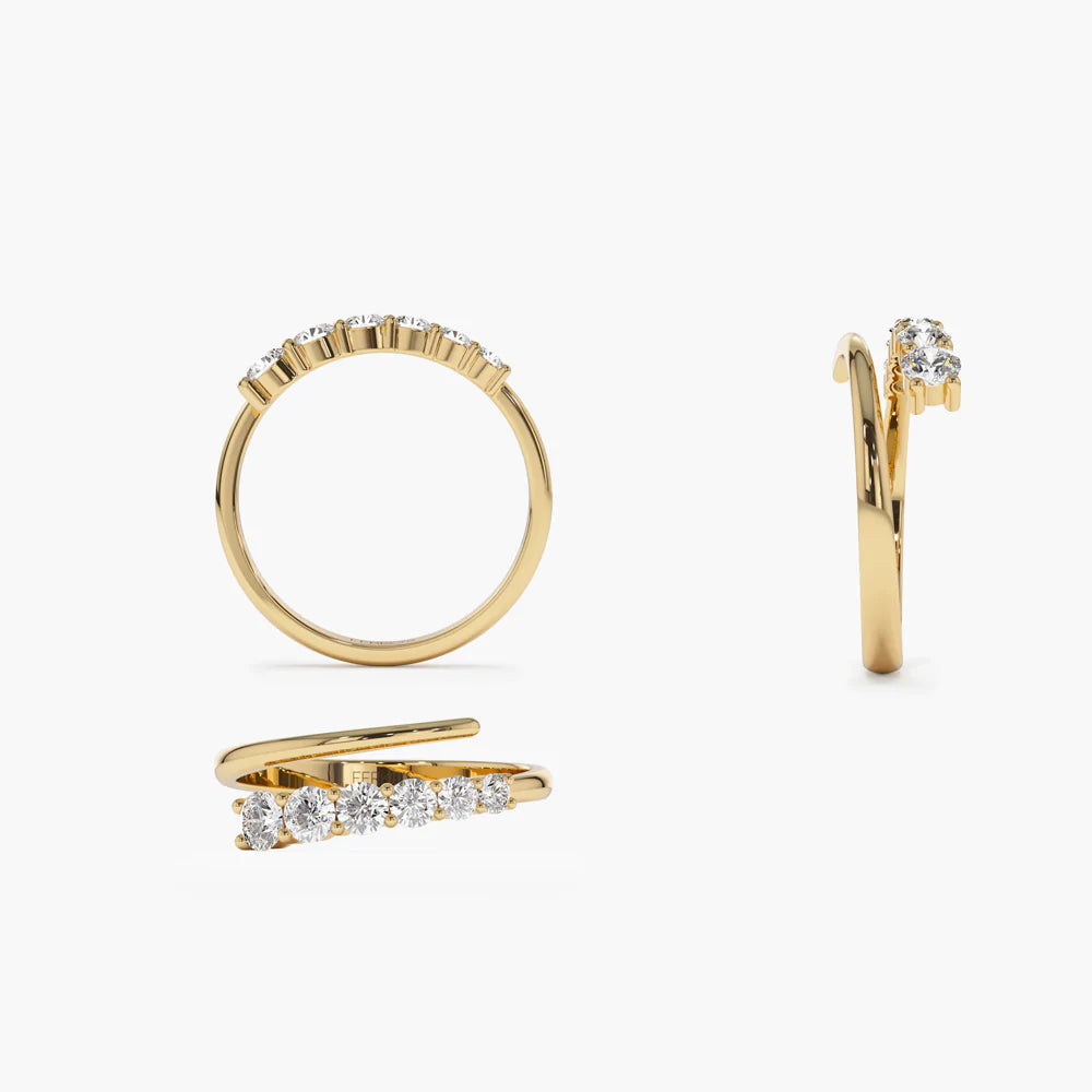 Solid Gold Unique Crossover Diamond Statement Ring