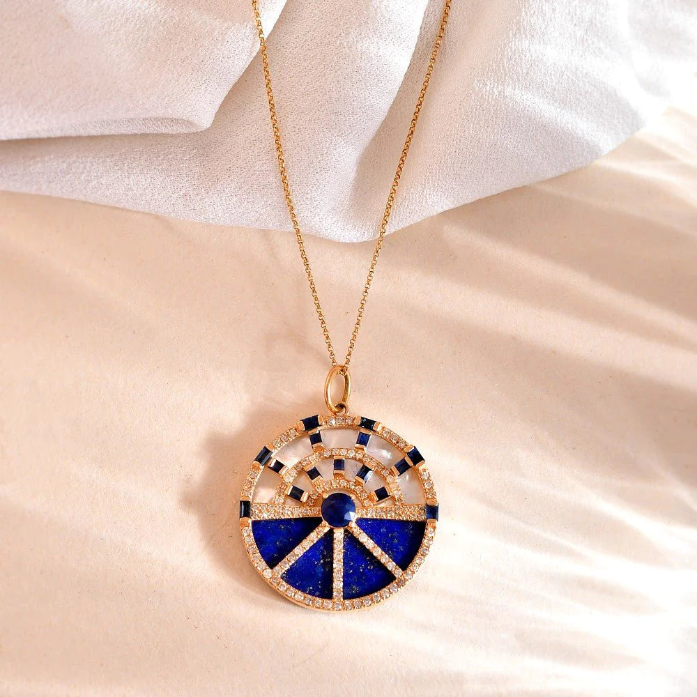 Solid Gold Blue Sapphire Diamond Charm