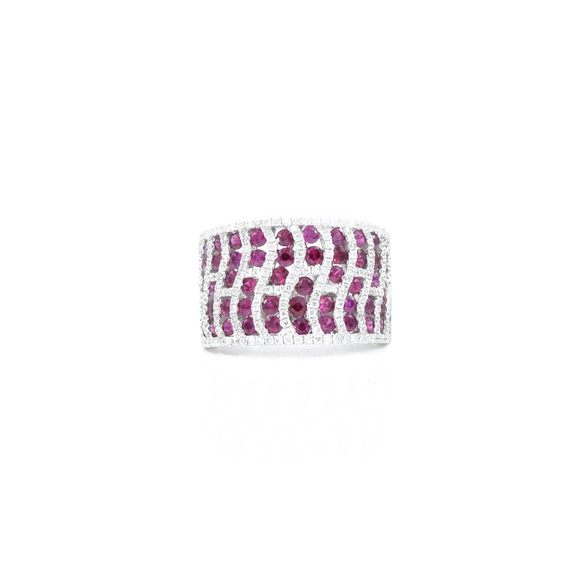 Solid Gold Diamond and Ruby Pattern Swirl Ring (A638B5)