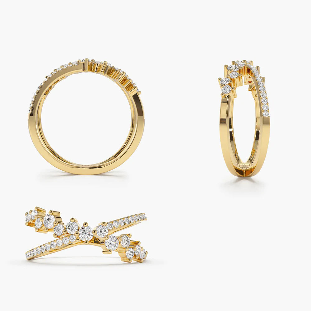 Solid Gold Criss Cross Diamond Cluster Ring