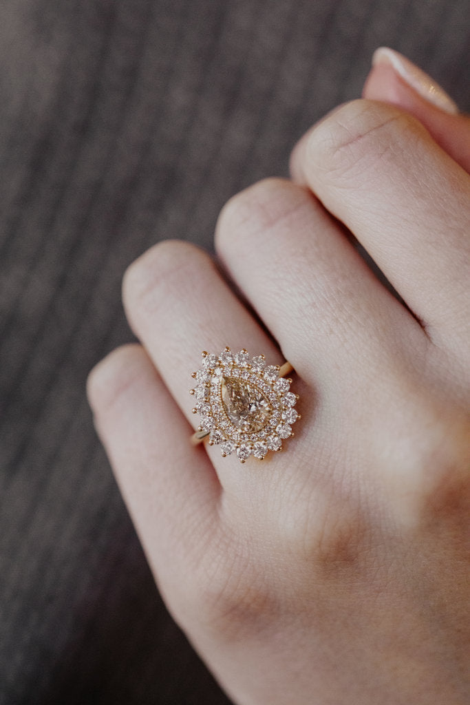 Halo Ring - The Marsielle 1.06 ct Pear Champagne Moissanite Diamond Double