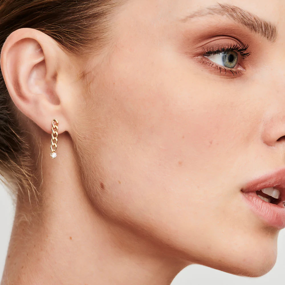 Solid Gold Cuban Link Lab-Grown Diamond Earrings