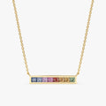Solid Gold Long Rainbow Sapphire Bar Necklace (83E81E)