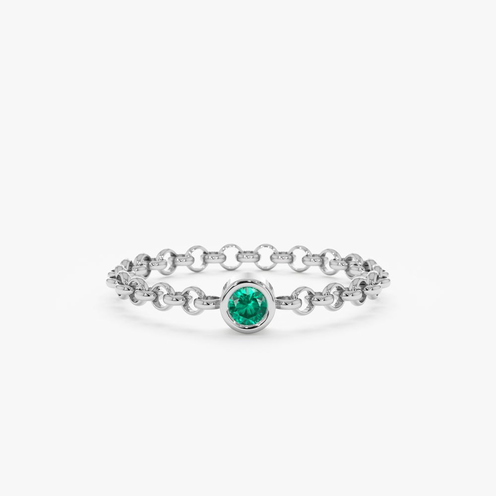 Solid Gold Emerald Chain Ring (483BDD)