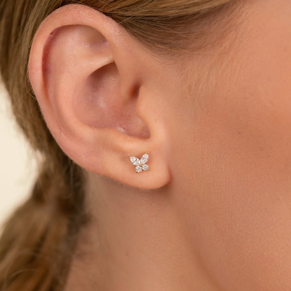 Solid Gold Marquise Diamond Butterfly Studs