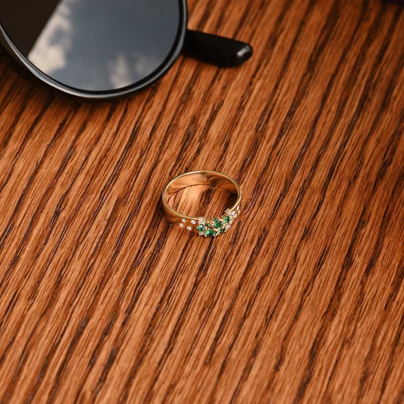 Solid Gold Emerald Cluster Band Ring