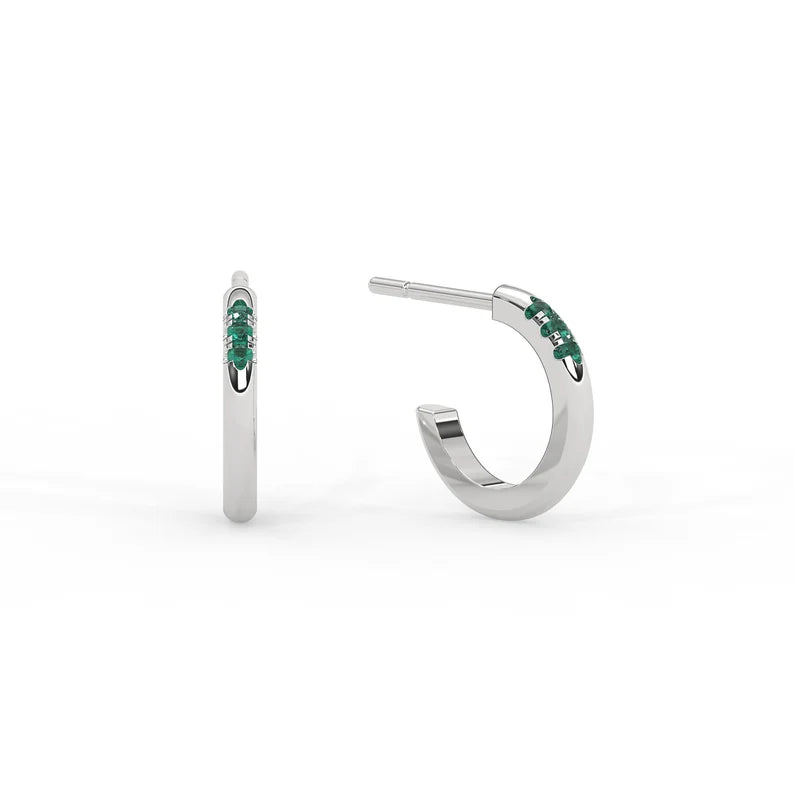 Solid Gold Hoop Emerald Earrings