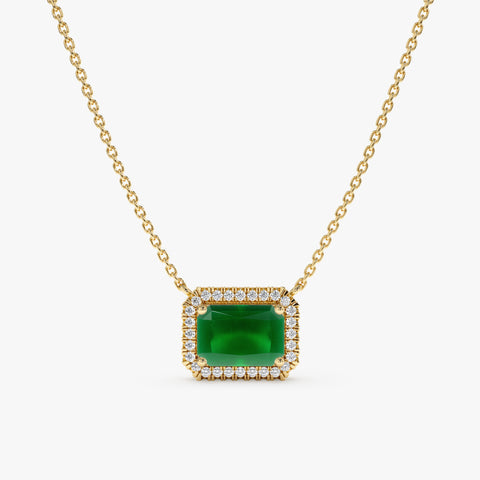 Solid Gold Emerald Diamond Necklace (A3336D)