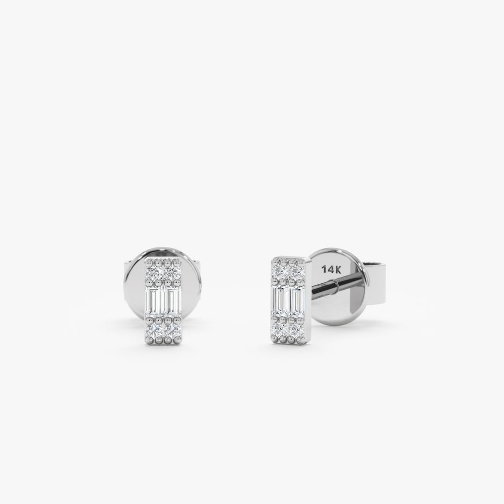 Solid Gold Mini Baguette Cut Diamond Studs