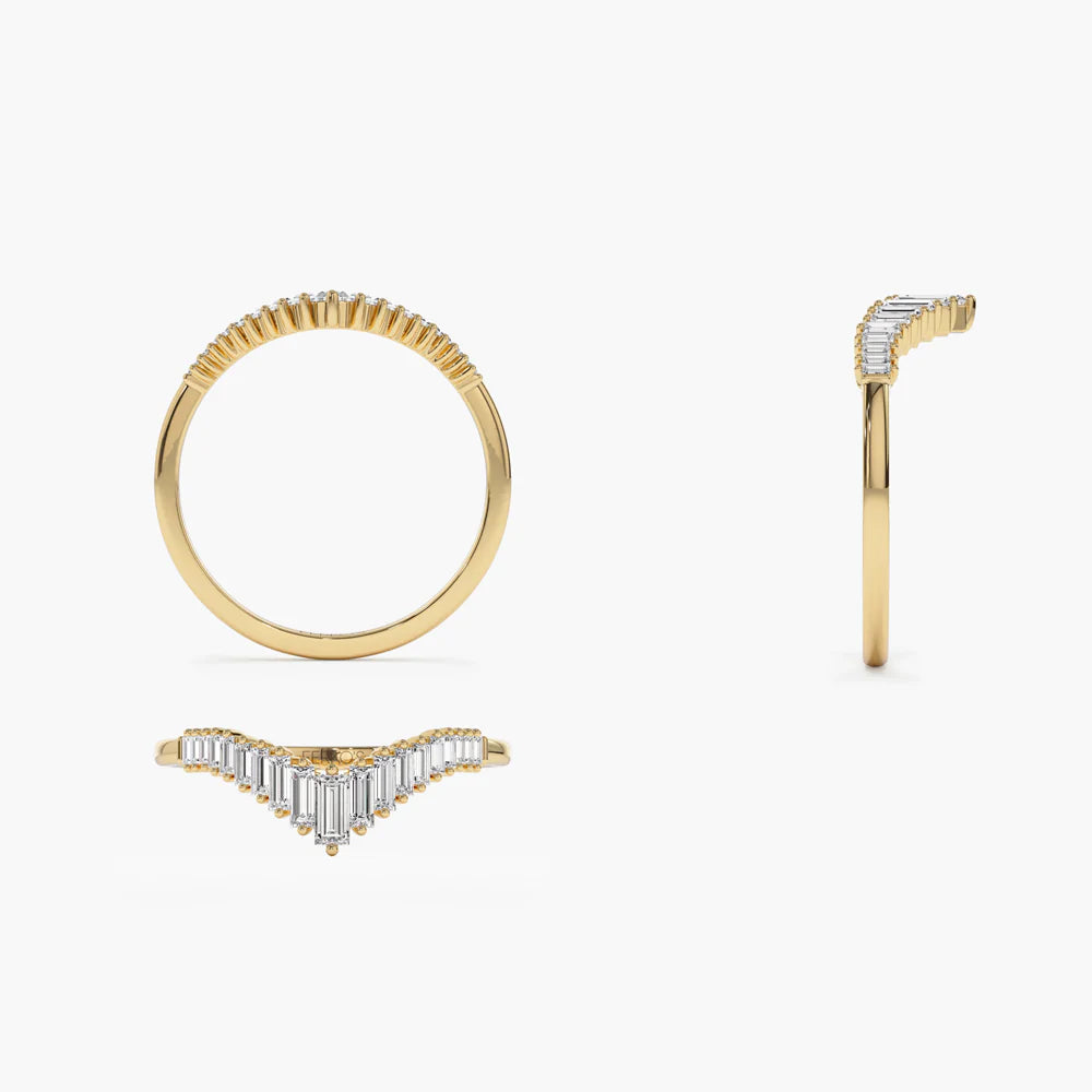 Solid Gold Baguette Diamond Curved Tiara Ring