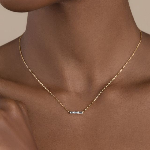 Solid Gold Fluency Three-Stone Baguette Necklace