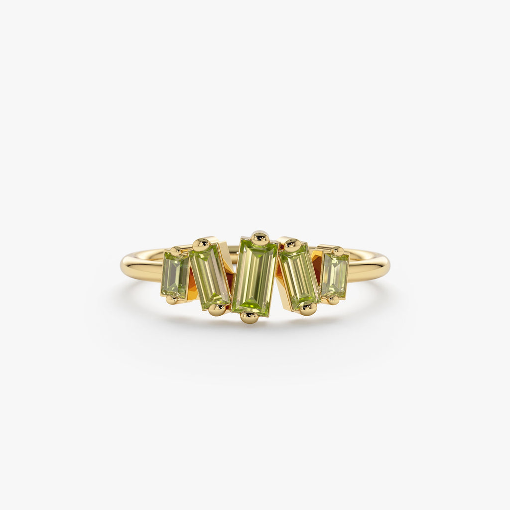 Solid Gold Baguette Peridot Cluster Ring (1BF4AE)