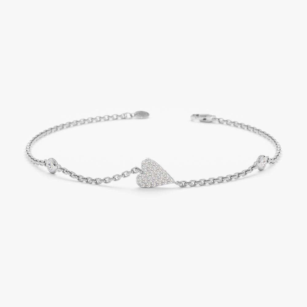Solid Gold Diamond Heart Station Bracelet