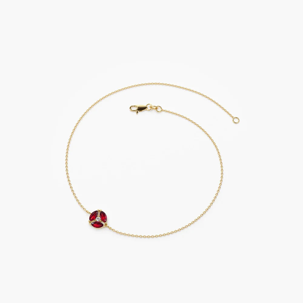 Solid Gold Marquise Ruby Cluster Bracelet