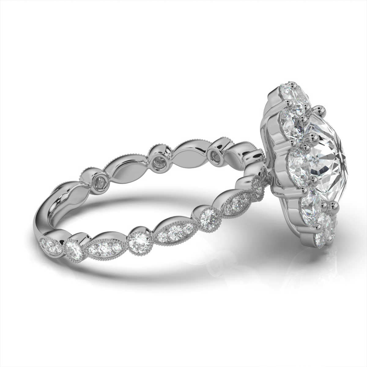 18K Solid Gold 2 CT Round Diamond Ring with Halo Accents