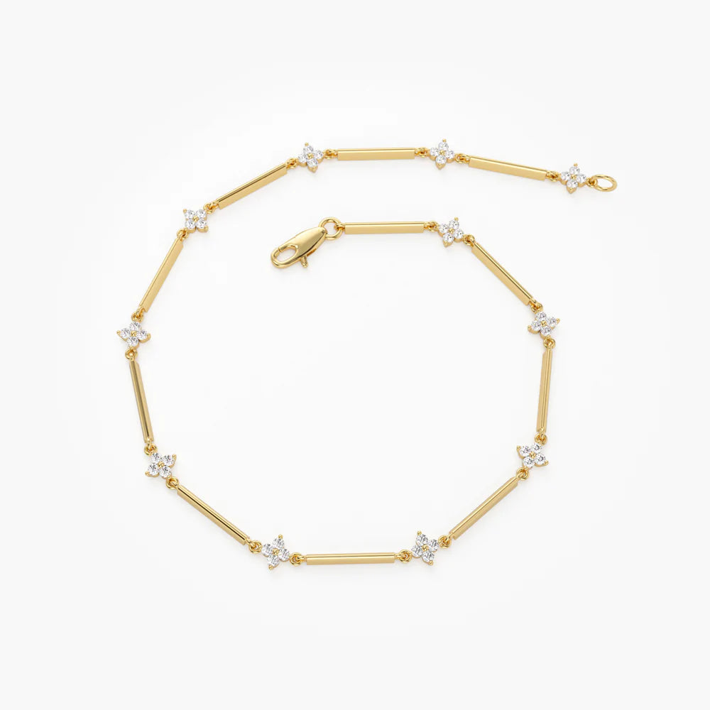 Solid Gold Clover Setting Diamond Infinity Bracelet