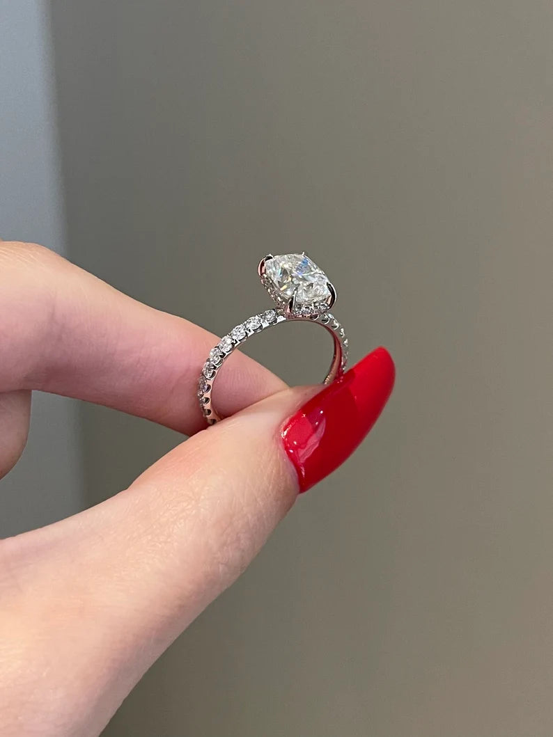 Solid Gold 3CT Cushion Cut Moissanite Diamond Engagement Ring