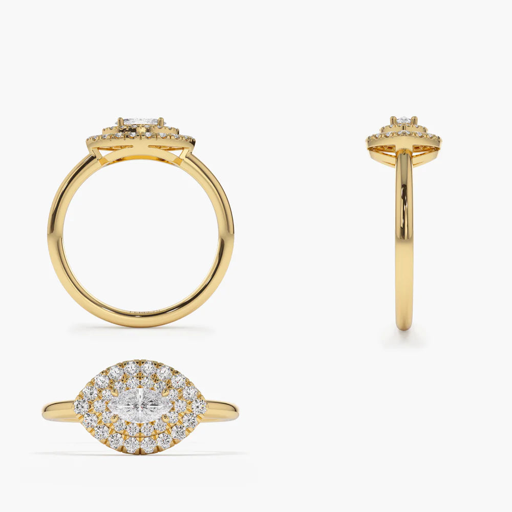 East to West Double Halo Marquise Moissanite Ring, photo 6