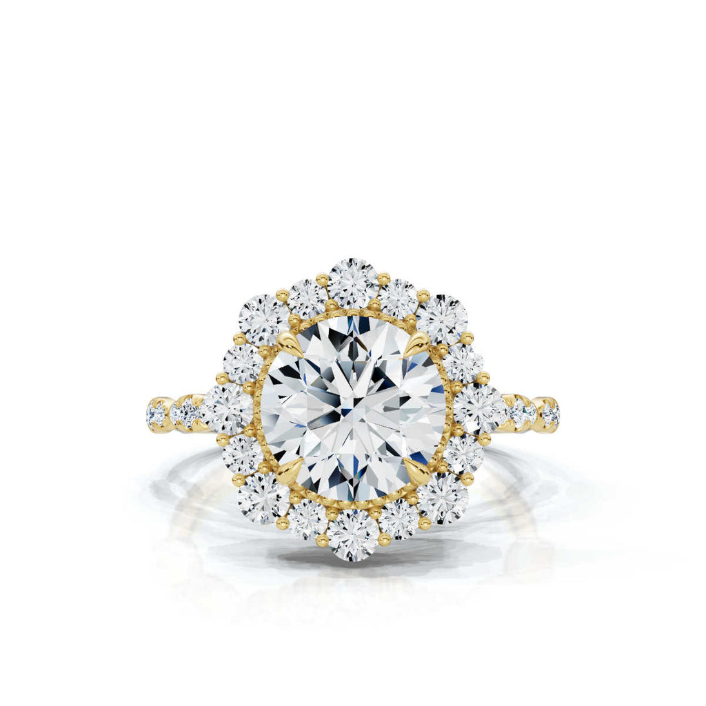Solid Gold 3 CT Halo Lab Grown Diamond Engagement Ring (4EE027)
