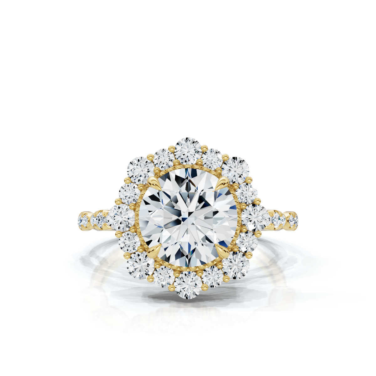 Solid Gold 3 CT Halo Lab Grown Diamond Engagement Ring (4EE027)