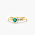 Dainty Princess Cut Emerald and Moissanite Ring, photo 1