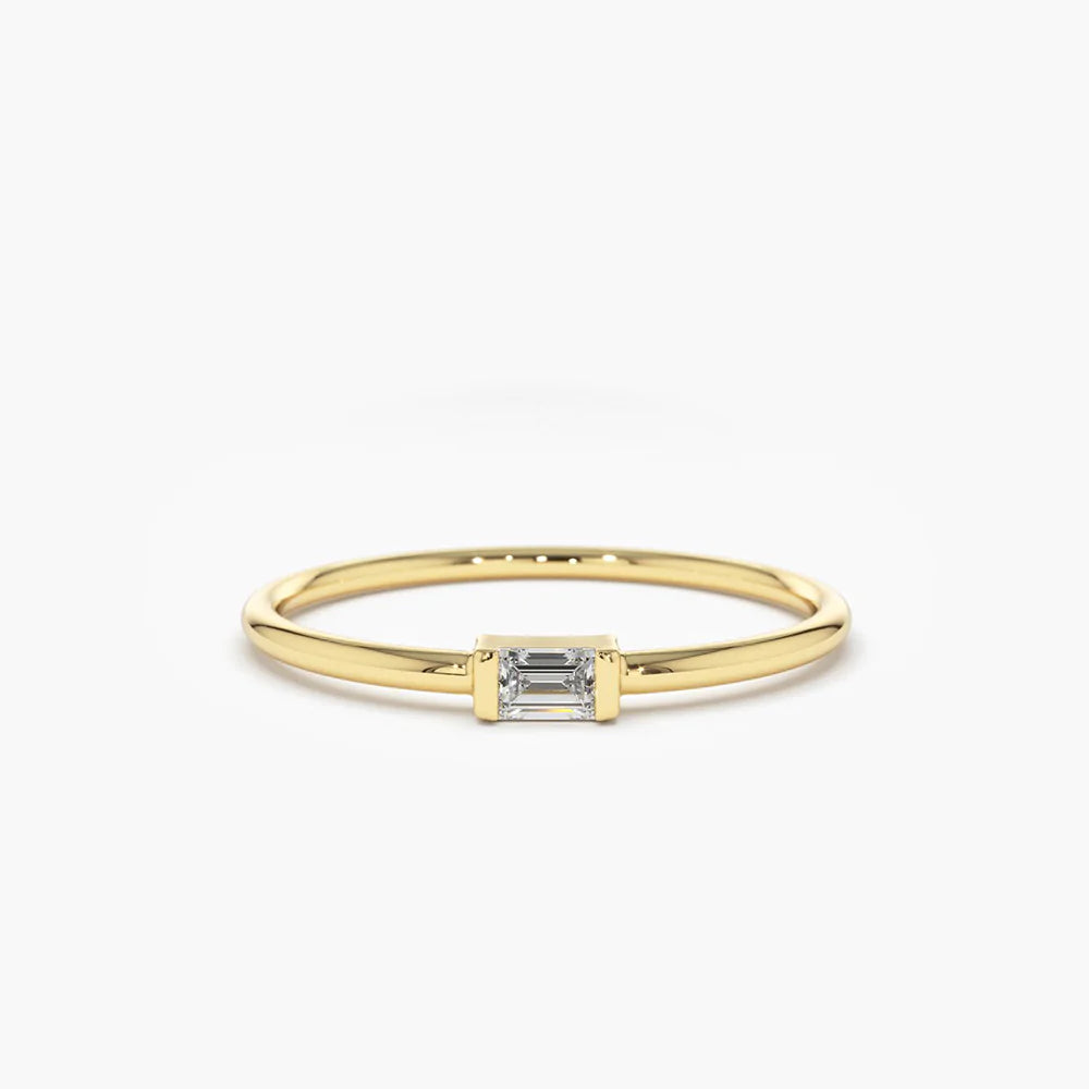 Solid Gold Single Baguette Solitaire Diamond Ring