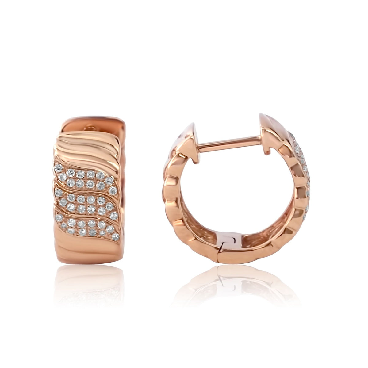 18K Solid Gold Diamond Croissant Hoop Earring - Style A