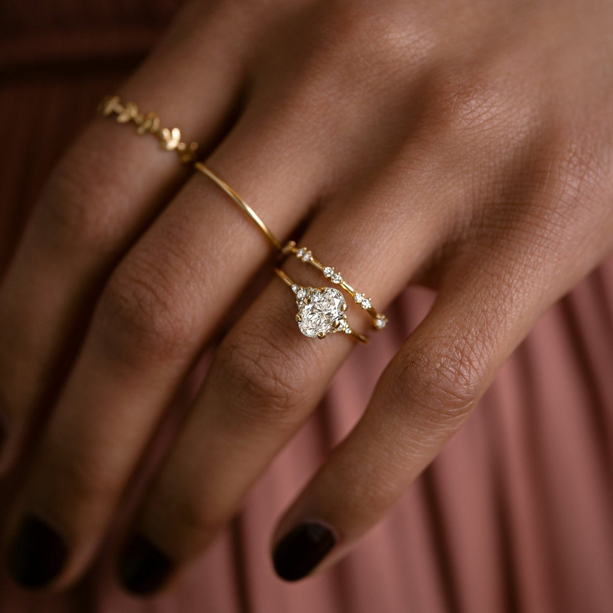 Solid Gold 2 CT Lady's Slipper Ring, Oval Cut Diamond Moissanite