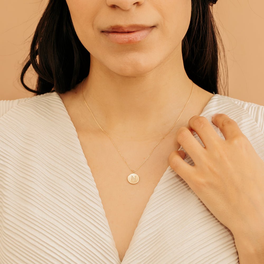 Solid Gold Custom Initial Diamond Coin Necklace (DE45C9751693)