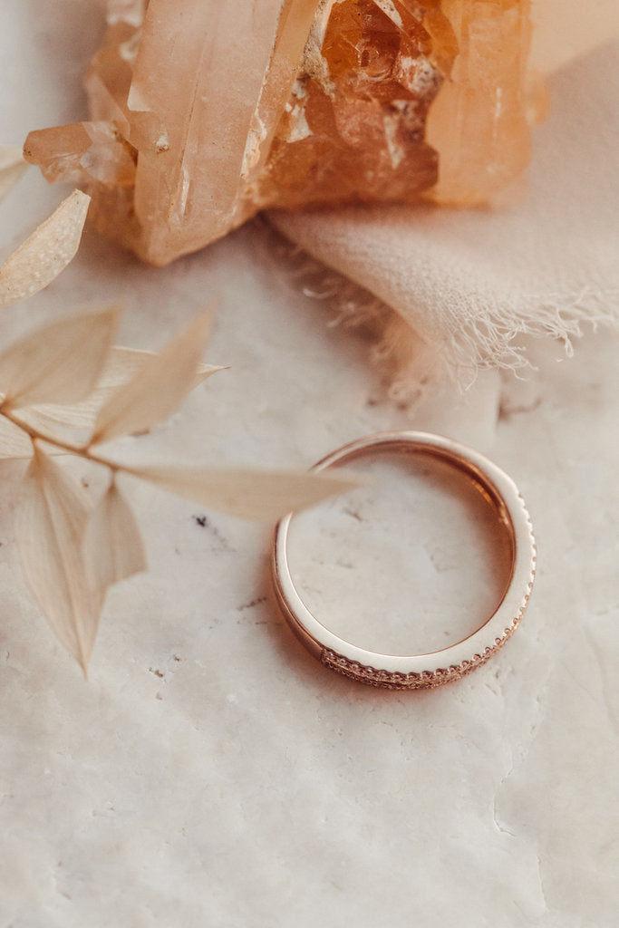 Solid Gold Diamond Band Alternating Horizontal Baguette and Round Pave