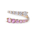 Solid Gold Graduated Moissanite Diamond And Pink Sapphire Open Wrap