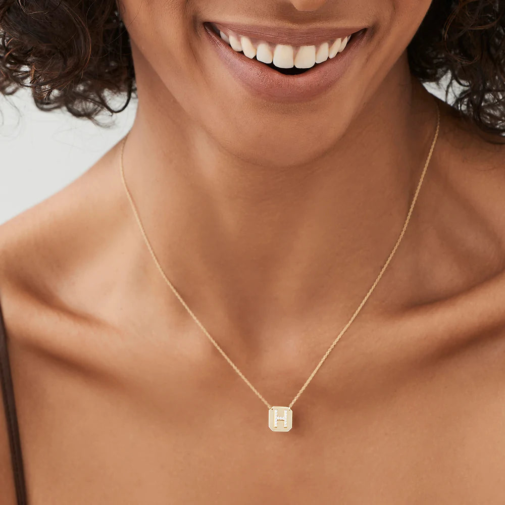 Solid Gold Diamond Letter Necklace