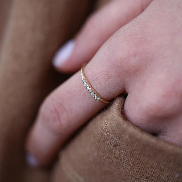 Solid Gold Single Row Pave Diamond Ring