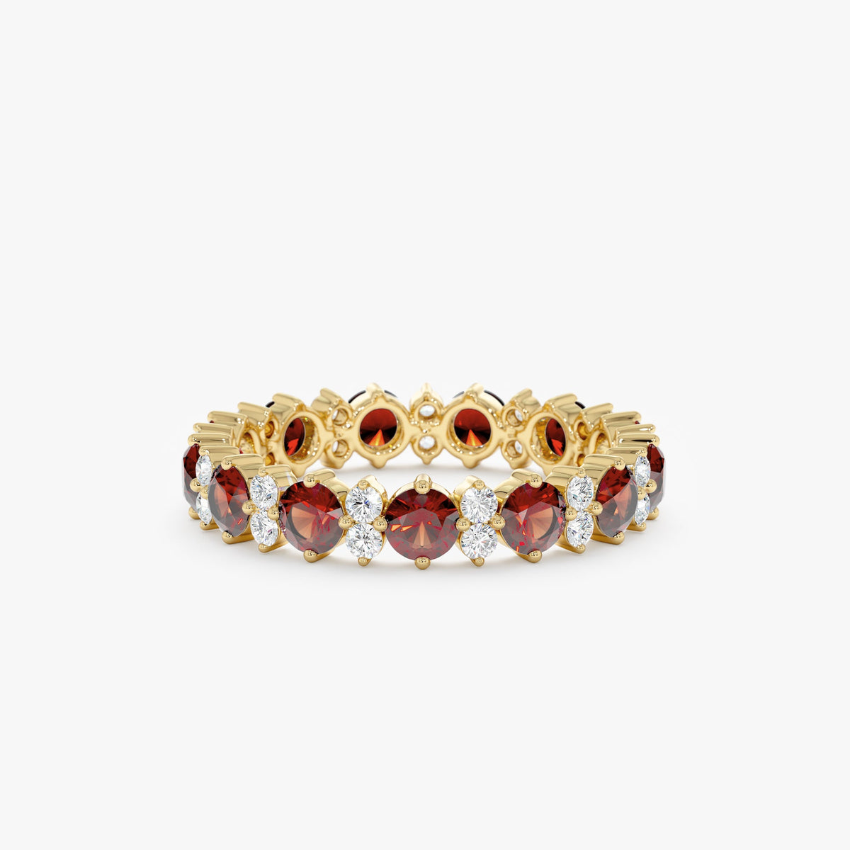14K Solid Gold Garnet and Diamond Eternity Band
