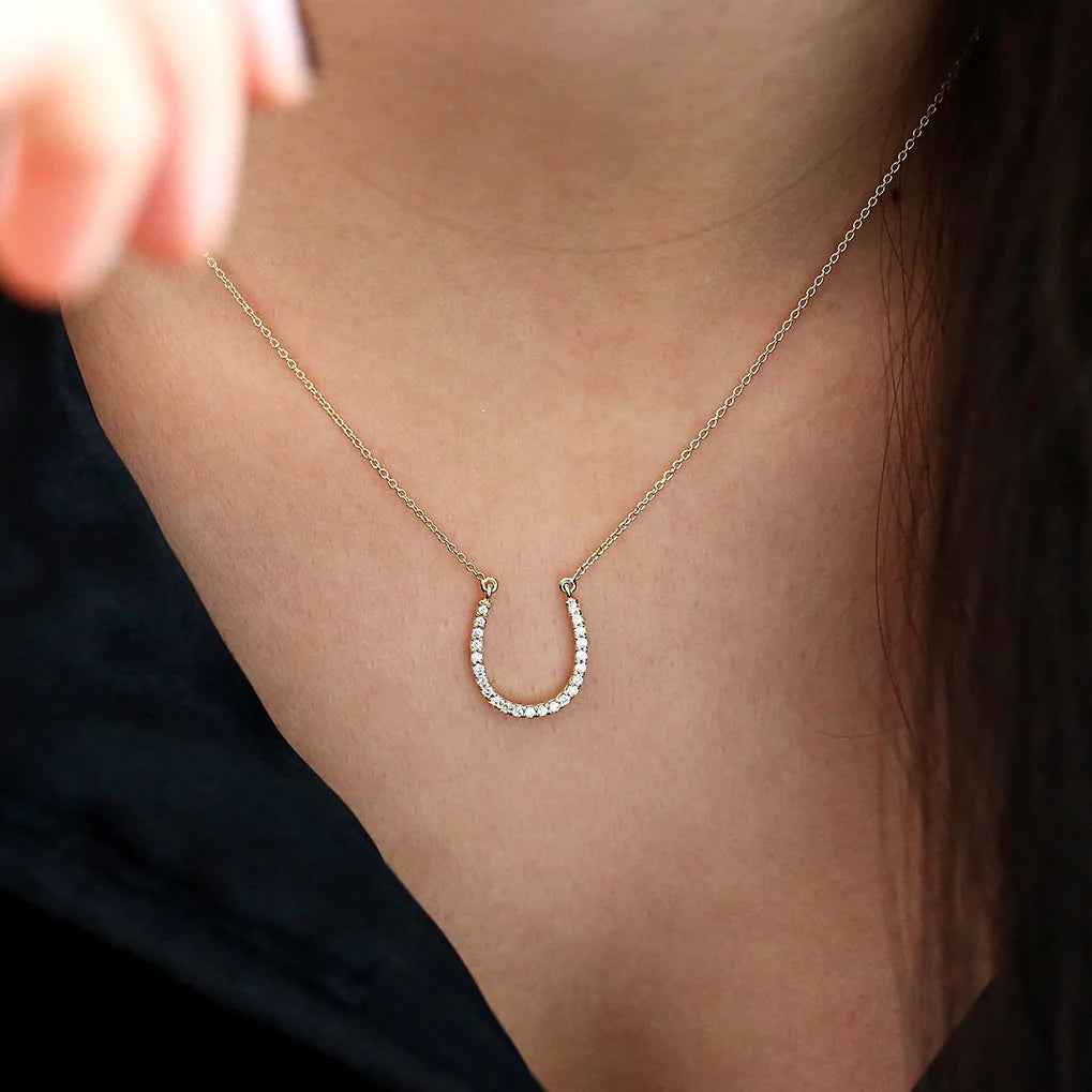Solid Gold Diamond Large Horseshoe Necklace