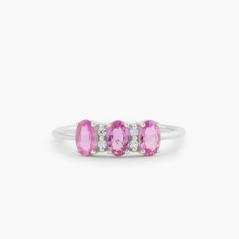 Oval Genuine Pink Sapphire and Moissanite Ring – 0.05ct Total, 1.3MM Band, photo 5
