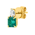 Solid Gold Pear Diamond Stud & Emerald Cut Emerald