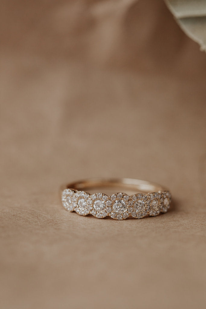 Solid Gold 7 Diamond Wedding Band Engagement Ring