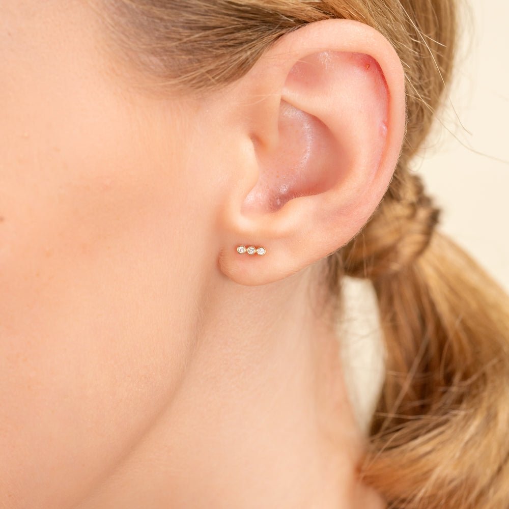 Solid Gold Triple Diamond Bezel Studs
